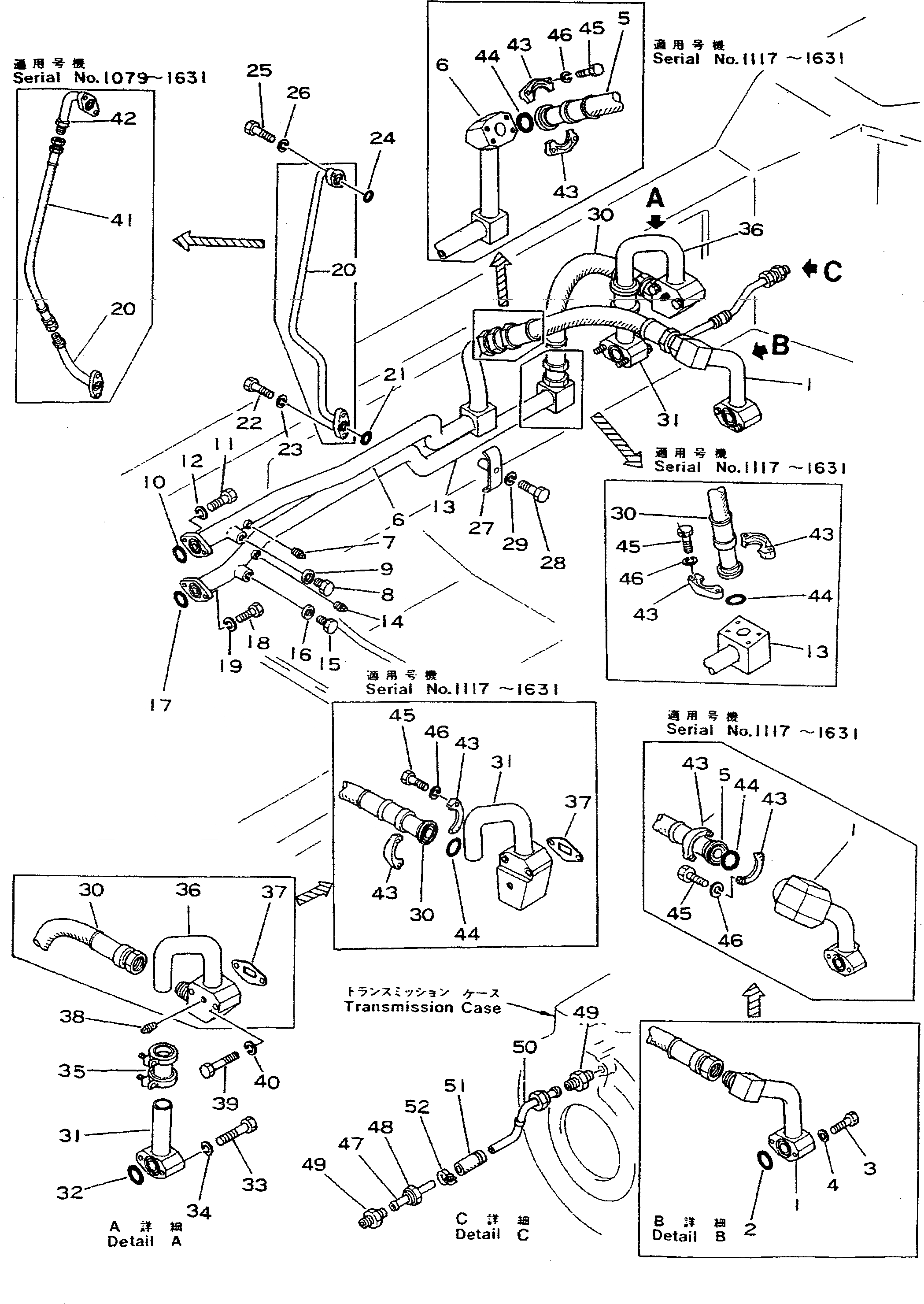 Схема запчастей Komatsu D355A-3 - ТРУБКИ ГИДРОТРАНСФОРМАТОРА И ОХЛАДИТЕЛЯ(№-) ГИДРОТРАНСФОРМАТОР И ТРАНСМИССИЯ