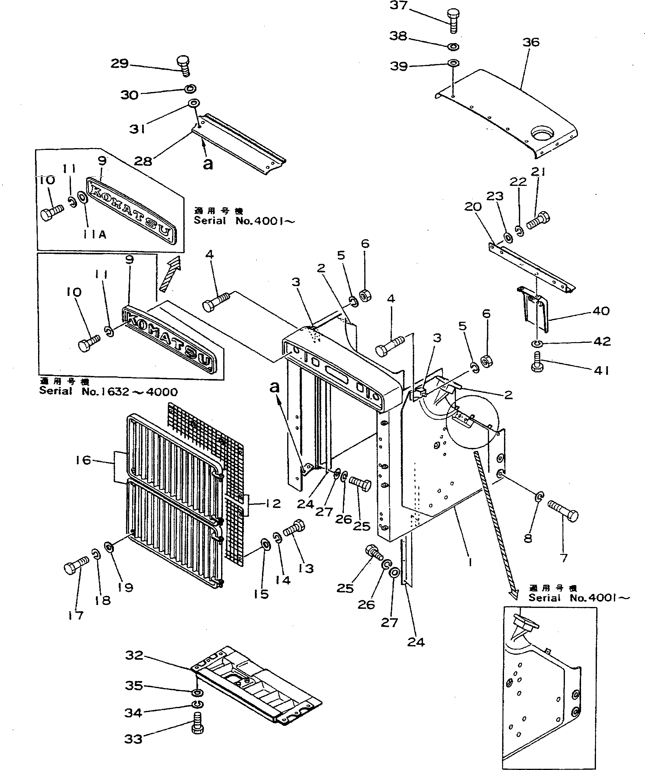 Схема запчастей Komatsu D355A-3 - ЗАЩИТА РАДИАТОРА(№-77) ЧАСТИ КОРПУСА