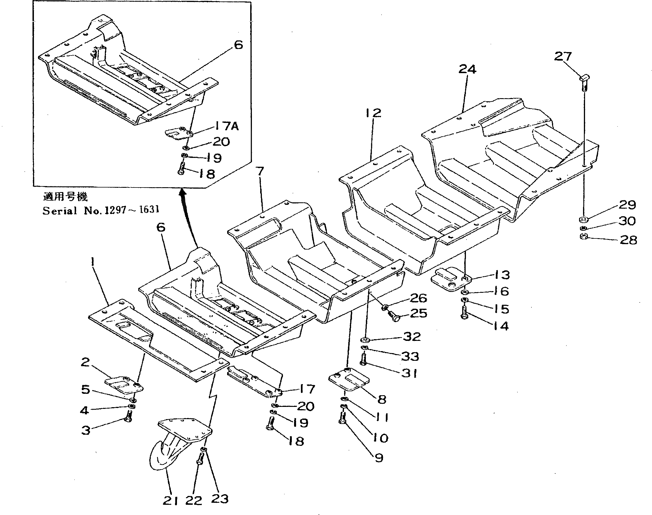 Схема запчастей Komatsu D355A-3 - НИЖН. ЗАЩИТА(№-) ЧАСТИ КОРПУСА