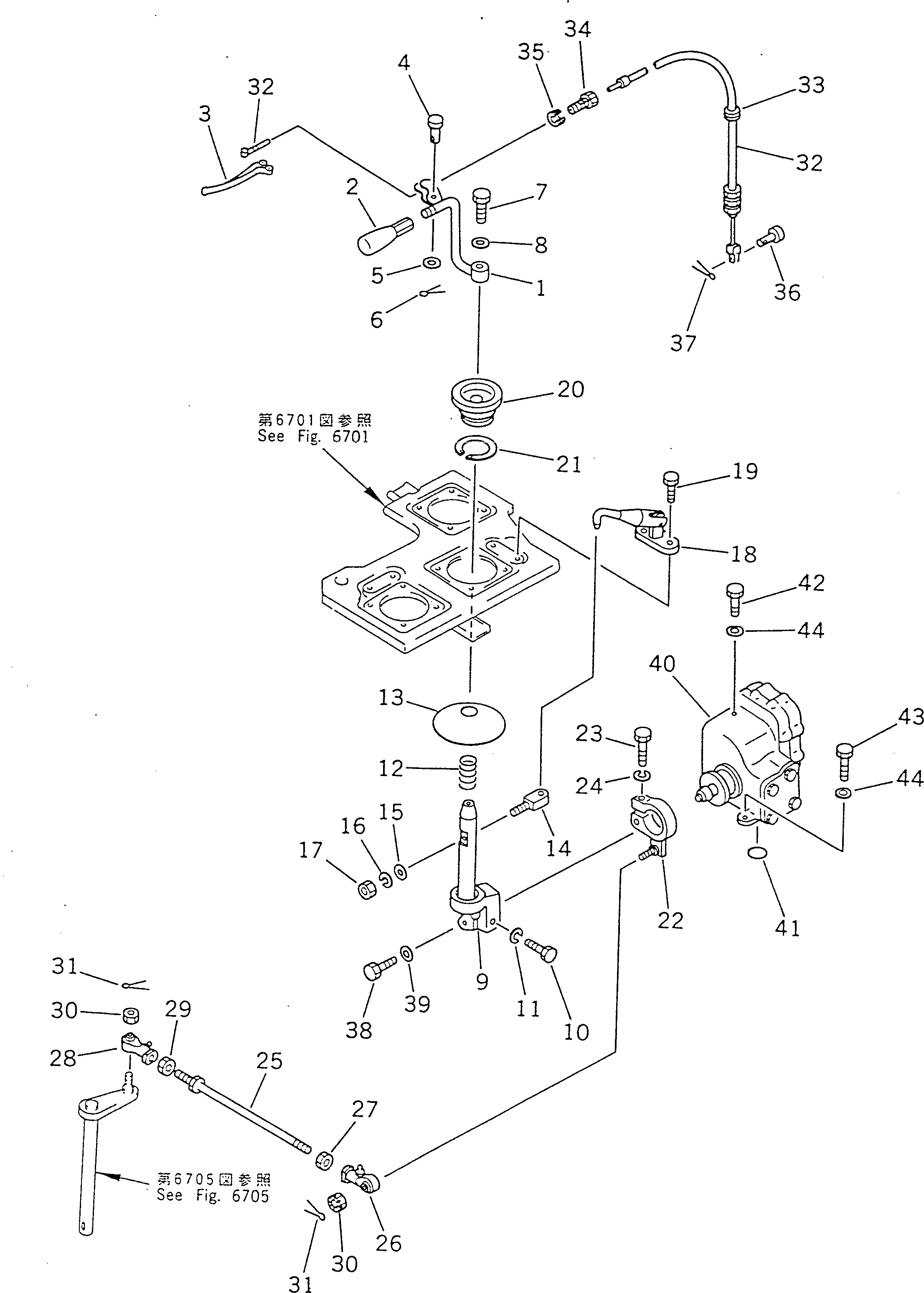 Схема запчастей Komatsu D355A-5 - РЫЧАГ УПРАВЛЕНИЯ РЫХЛИТЕЛЕМ УПРАВЛ-Е РАБОЧИМ ОБОРУДОВАНИЕМ