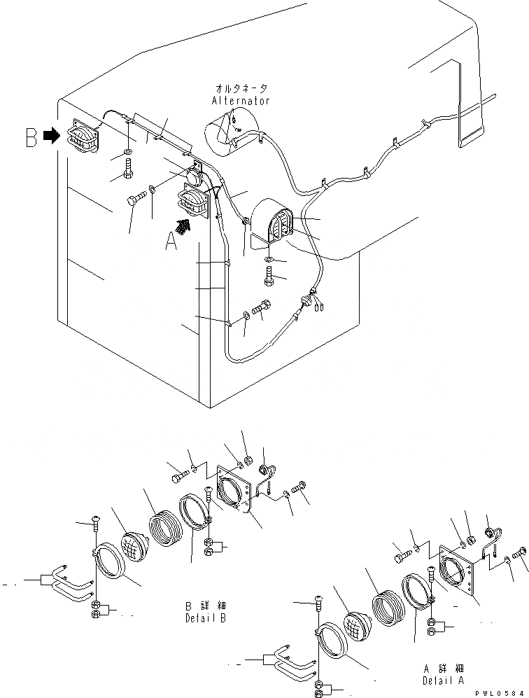 Схема запчастей Komatsu D355C-3 - ГОЛОВН. И БОКОВ. ОСВЕЩЕНИЕ (С ПРЕДОХРАНИТЕЛЬН. БЛОКОМ)(№-98) ЧАСТИ КОРПУСА