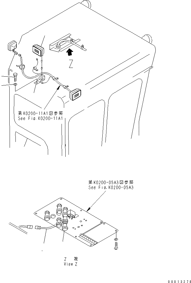 Схема запчастей Komatsu D355C-3 - КАБИНА (ПРОТИВОТУМАНН. ФАРЫ) КАБИНА ОПЕРАТОРА И СИСТЕМА УПРАВЛЕНИЯ
