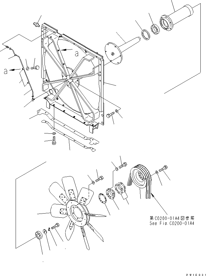 Схема запчастей Komatsu D355C-3 - ПРИВОД ВЕНТИЛЯТОРА РАДИАТОРА (МОРОЗОУСТОЙЧИВ. СПЕЦ-Я (A) СПЕЦ-Я.)(№-) ЧАСТИ КОРПУСА
