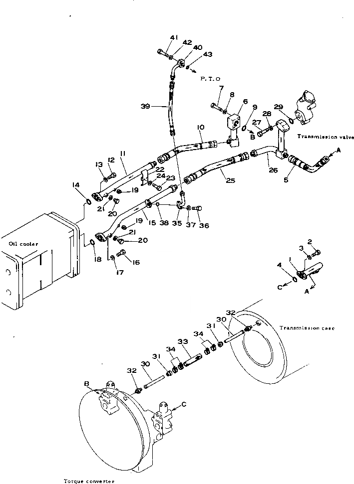 Схема запчастей Komatsu D355C-3 - ГИДРОТРАНСФОРМАТОР ТРУБЫ(№9-) ГИДРОТРАНСФОРМАТОР И ТРАНСМИССИЯ