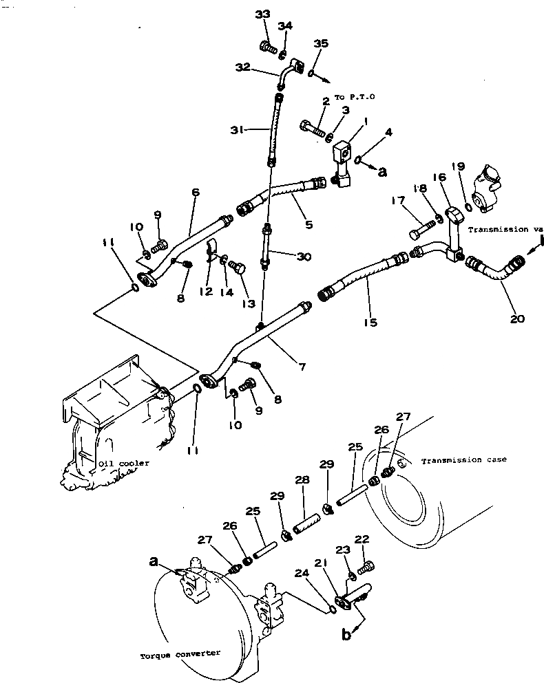 Схема запчастей Komatsu D355C-3 - ГИДРОТРАНСФОРМАТОР ТРУБЫ(№-) ГИДРОТРАНСФОРМАТОР И ТРАНСМИССИЯ