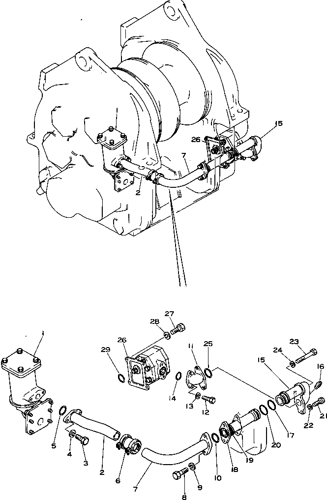 Схема запчастей Komatsu D355C-3 - ГИДРОЛИНИЯ ЛЕБЕДКИ (/8)(№9-) УПРАВЛ-Е РАБОЧИМ ОБОРУДОВАНИЕМ