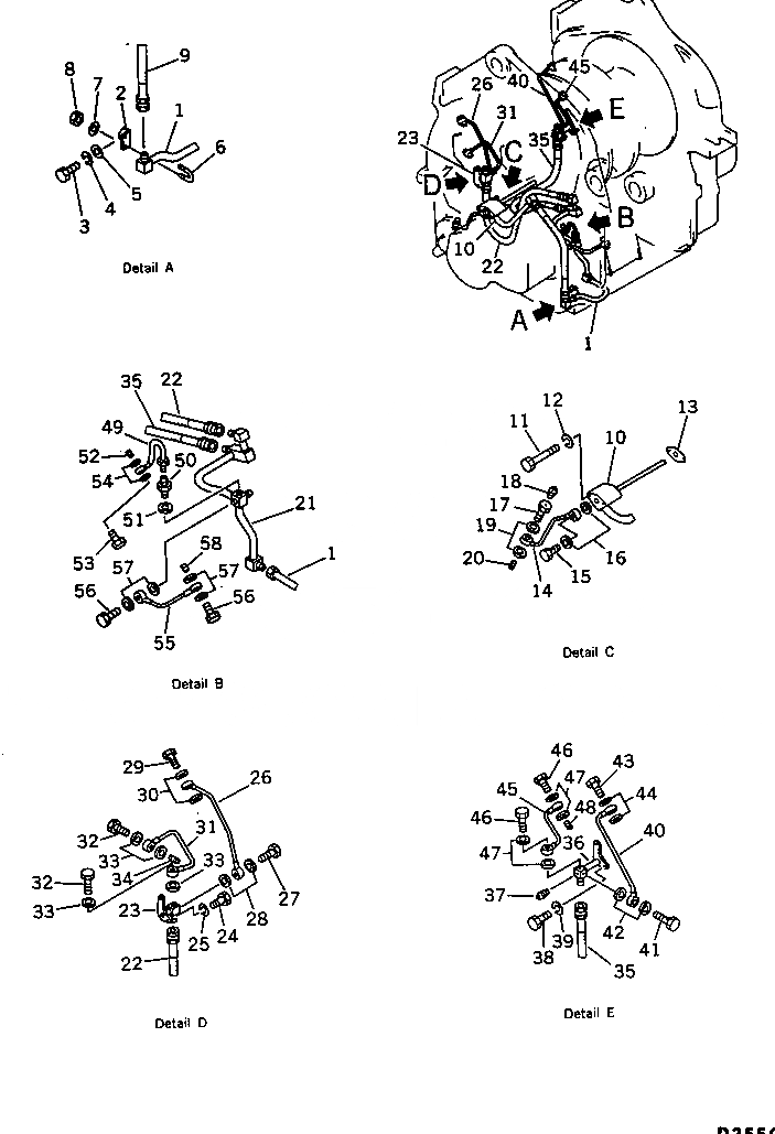 Схема запчастей Komatsu D355C-3 - ГИДРОЛИНИЯ ЛЕБЕДКИ (/8)(№9-) УПРАВЛ-Е РАБОЧИМ ОБОРУДОВАНИЕМ