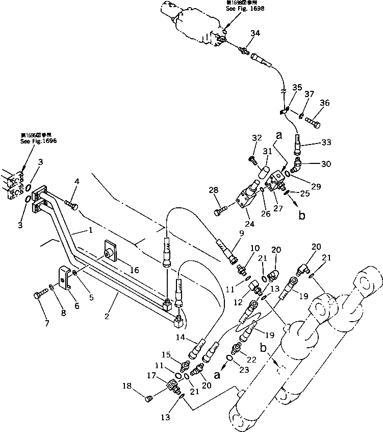 Схема запчастей Komatsu D355C-3 - ГИДРОЛИНИЯ (/) (ДЛЯ КОНВЕЙЕРА SHIFTER)(№77-) РАБОЧЕЕ ОБОРУДОВАНИЕ
