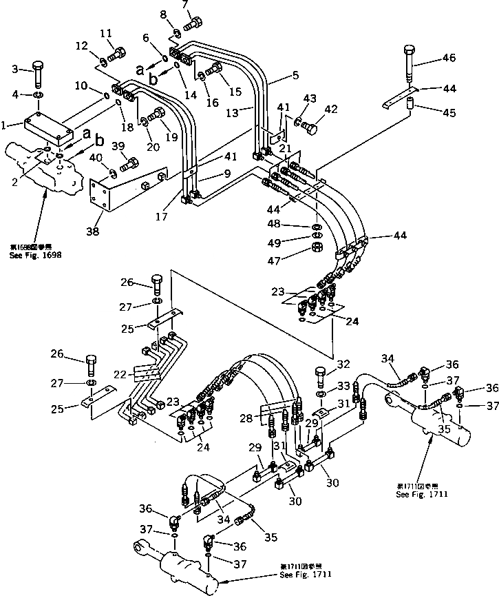 Схема запчастей Komatsu D355C-3 - ГИДРОЛИНИЯ (/) (ДЛЯ КОНВЕЙЕРА SHIFTER)(№77-) РАБОЧЕЕ ОБОРУДОВАНИЕ