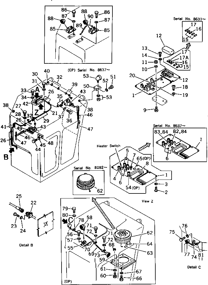 Схема запчастей Komatsu D355C-3 - ЭЛЕКТРОПРОВОДКА В КАБИНЕ(№-) ОПЦИОННЫЕ КОМПОНЕНТЫ