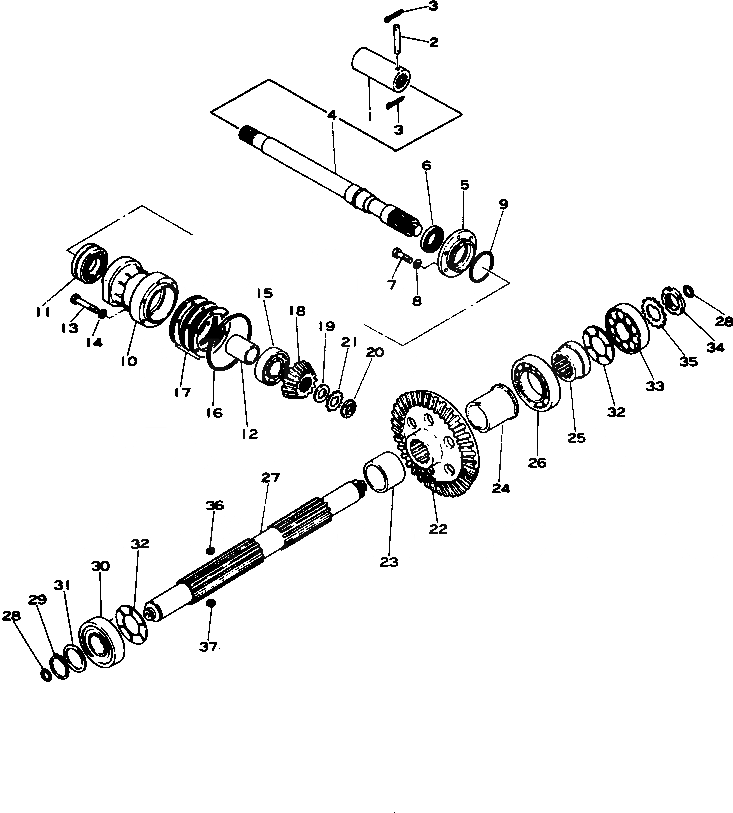 Схема запчастей Komatsu D355C-3 - ВХОДН. ВАЛ И КОНИЧЕСКАЯ ПЕРЕДАЧА(№()-) ТЯГОВ. ЛЕБЕДКА (DWT-)