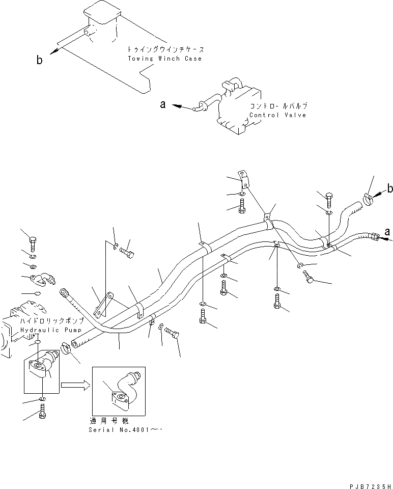 Схема запчастей Komatsu D355C-3 - ТРУБЫ(№()-) ТЯГОВ. ЛЕБЕДКА (DWT-)