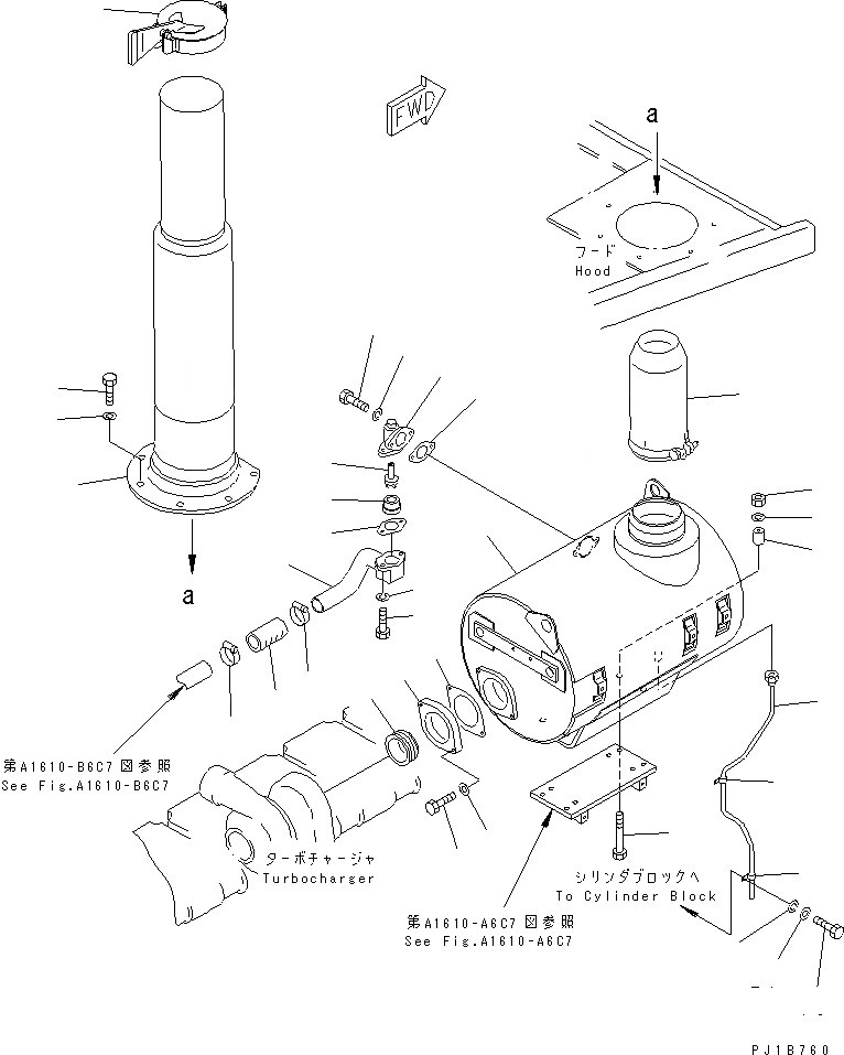 Схема запчастей Komatsu D375A-3A - ГЛУШИТЕЛЬ И ДРЕНАЖ (ДЛЯ СТРАН ЕС)(№77-) КОМПОНЕНТЫ ДВИГАТЕЛЯ