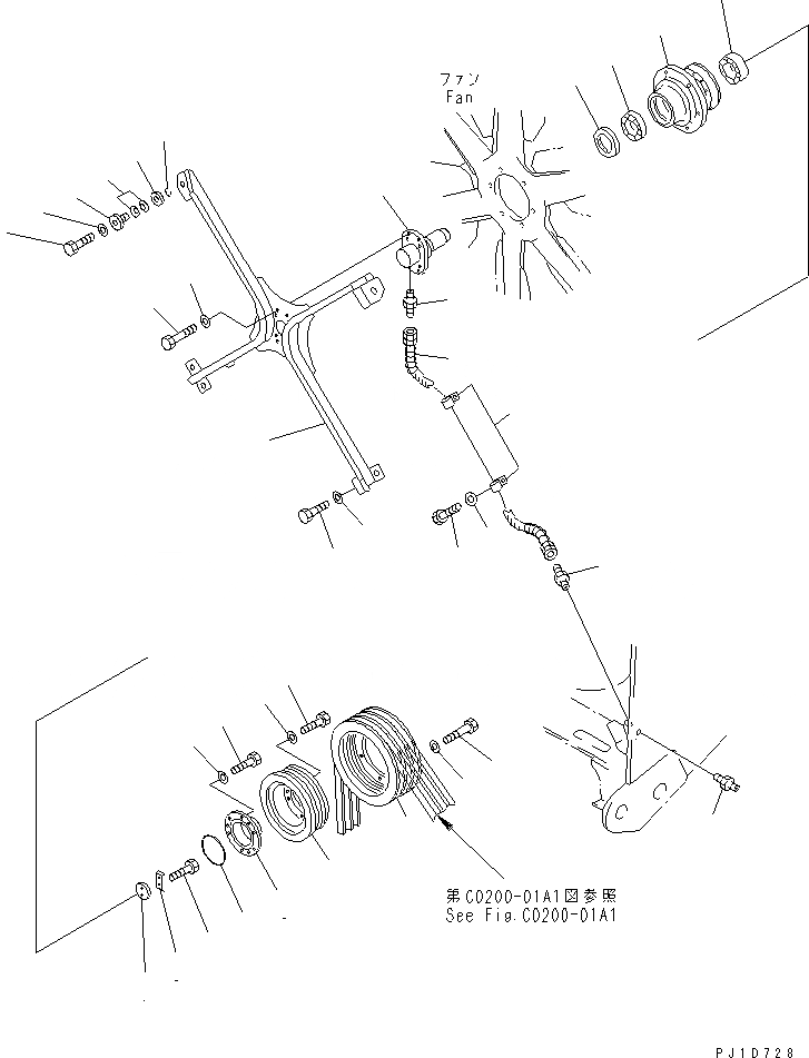 Схема запчастей Komatsu D375A-3A - ПРИВОД ВЕНТИЛЯТОРА (РАДИАТОР НАКЛОН. СПЕЦ-Я.)(№7-) ЧАСТИ КОРПУСА