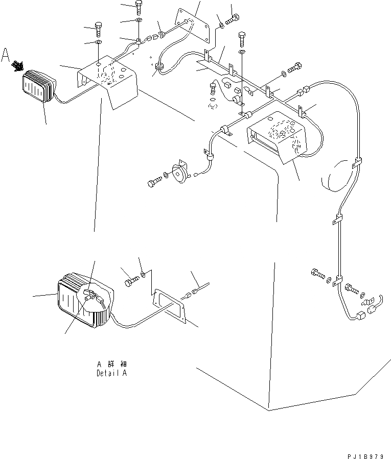 Схема запчастей Komatsu D375A-3A - ГОЛОВНОЕ ОСВЕЩЕНИЕ И ЭЛЕКТРОПРОВОДКА (РАДИАТОР НАКЛОН. СПЕЦ-Я.)(№79-) ЧАСТИ КОРПУСА