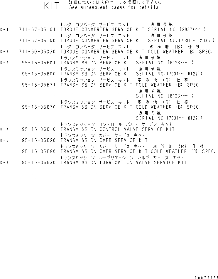 Схема запчастей Komatsu D375A-3A - КОМПЛЕКТ (ГИДРОТРАНСФОРМАТОР И ТРАНСМИССИЯ) ОСНОВН. КОМПОНЕНТЫ И РЕМКОМПЛЕКТЫ