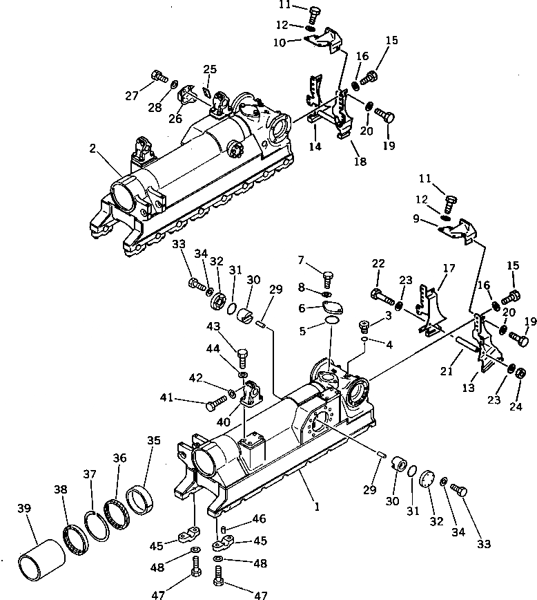 Схема запчастей Komatsu D375A-1 - ГУСЕНИЧНАЯ РАМА (БЕЗ ЗАЩИТА КАТКОВ) ГУСЕНИЦЫ