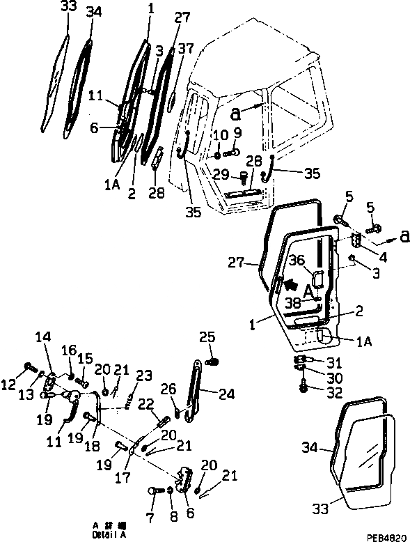 Схема запчастей Komatsu D375A-3D - КАБИНА (ДВЕРЬ И ЗАМОК) (/) (МОРОЗОУСТОЙЧИВ. СПЕЦ-Я) КАБИНА ОПЕРАТОРА И СИСТЕМА УПРАВЛЕНИЯ