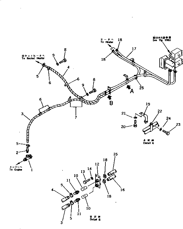 Схема запчастей Komatsu D375A-2 - ГИДР. ПРОВОД. ОБОГРЕВАТЕЛЯ (МОРОЗОУСТОЙЧИВ. СПЕЦ-Я) ЧАСТИ КОРПУСА