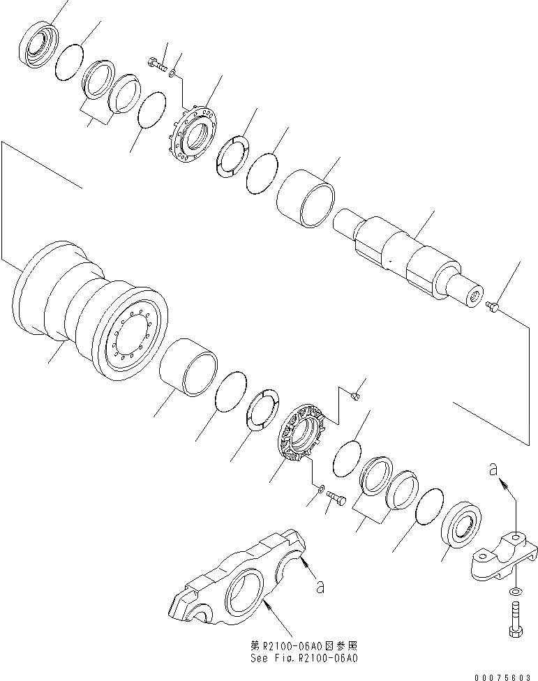 Схема запчастей Komatsu D375A-5 - ОПОРНЫЙ КАТОК (ОДИНОЧН.) (ЛЕВ.) (МОРОЗОУСТОЙЧИВ. СПЕЦИФИКАЦИЯ (A) СПЕЦ-Я.) (LABYRINTH RING)(№8-9) ХОДОВАЯ