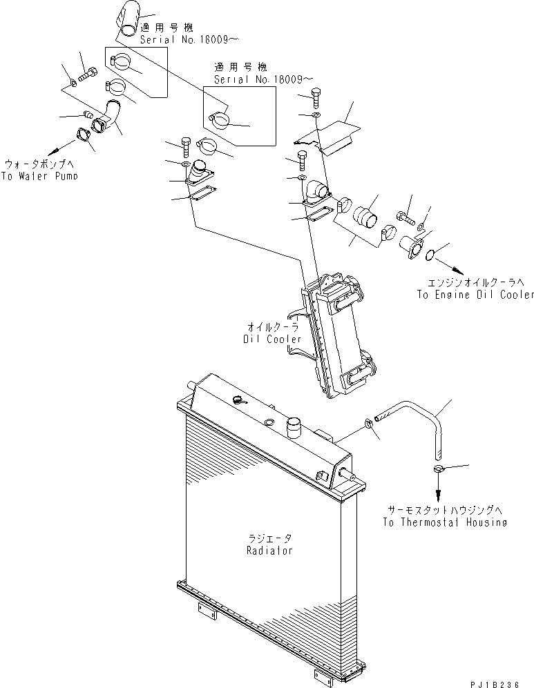 Схема запчастей Komatsu D375A-5 - ЛИНИИ МАСЛООХЛАДИТЕЛЯ СИСТЕМА ОХЛАЖДЕНИЯ