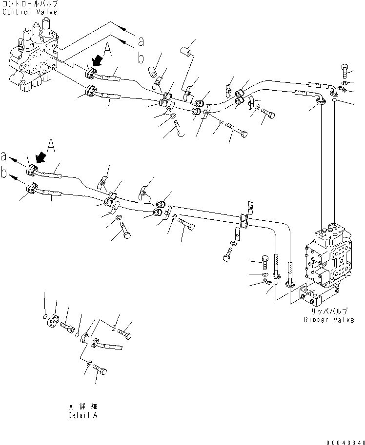 Схема запчастей Komatsu D375A-5D - ОТВАЛ УПРАВЛ-Е ТРУБЫ КЛАПАН PORT(№89-) ЧАСТИ КОРПУСА