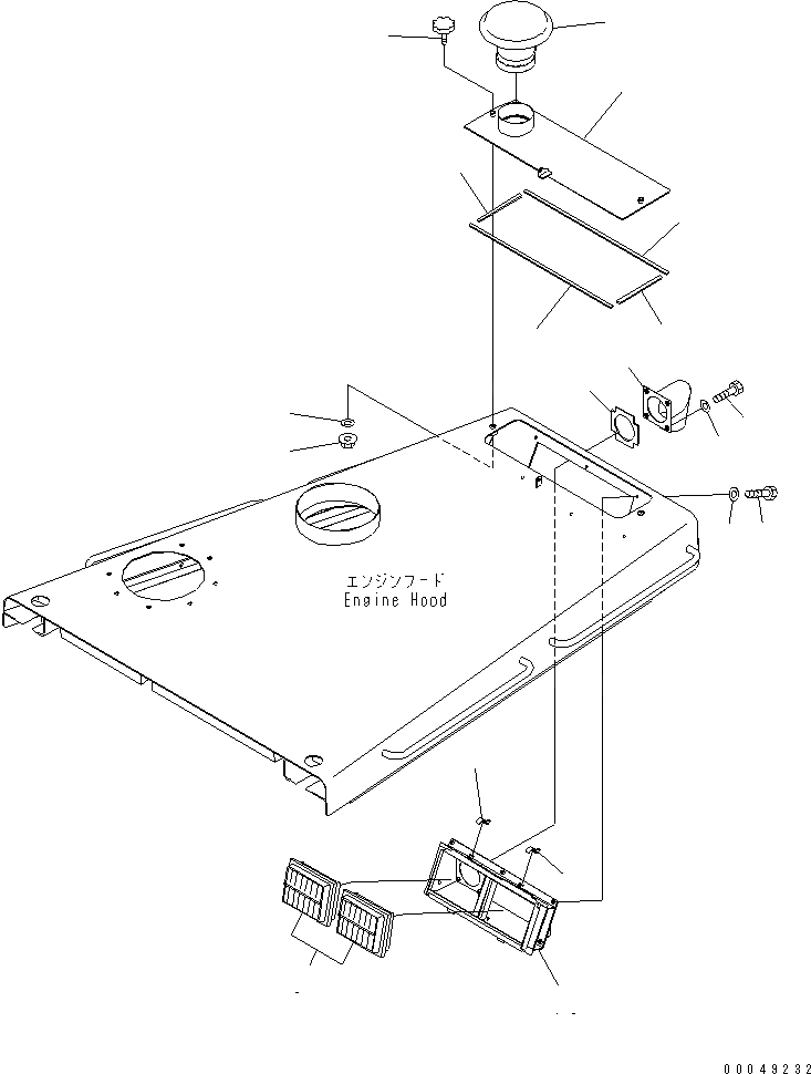 Схема запчастей Komatsu D375A-5E0 - КАПОТ И БОКОВ. КРЫШКА (ВОЗДУХООЧИСТИТЕЛЬ ФИЛЬТР.) ЧАСТИ КОРПУСА