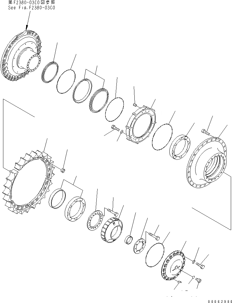Схема запчастей Komatsu D375A-5 - КОНЕЧНАЯ ПЕРЕДАЧА (ЛЕВ.) (ЗВЕЗДОЧКА БАРАБАН) (7 РОЛИК) (ДЛЯ ИНДОНЕЗ.) СИЛОВАЯ ПЕРЕДАЧА И КОНЕЧНАЯ ПЕРЕДАЧА