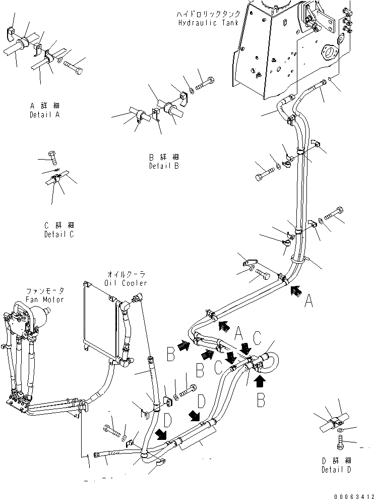 Схема запчастей Komatsu D375A-5 - ПРИВОД ВЕНТИЛЯТОРА ЛИНИЯ (МОТОР ВЕНТИЛЯТОРА ВОЗВРАТ. И ДРЕНАЖН.) ГИДРАВЛИКА