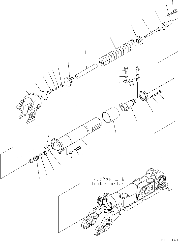 Схема запчастей Komatsu D375A-5 - ГУСЕНИЧНАЯ РАМА (ЛЕВ.) (ОПОРНЫЙ ЭЛЕМЕНТ ЛЕНИВЦА И ПРУЖИНА) (7 РОЛИК) ХОДОВАЯ