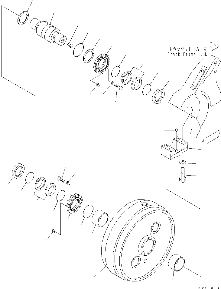 Схема запчастей Komatsu D375A-5 - ГУСЕНИЧНАЯ РАМА (ЛЕВ.) (ПЕРЕДН. ЛЕНИВЕЦ) (7 РОЛИК) ХОДОВАЯ