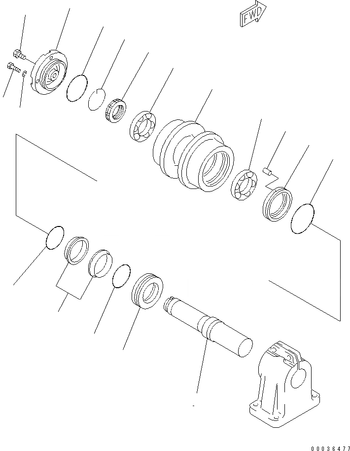 Схема запчастей Komatsu D375A-5 - ГУСЕНИЧНАЯ РАМА (ПРАВ.) (ПОДДЕРЖИВАЮЩИЙ КАТОК) (7 РОЛИК) ХОДОВАЯ