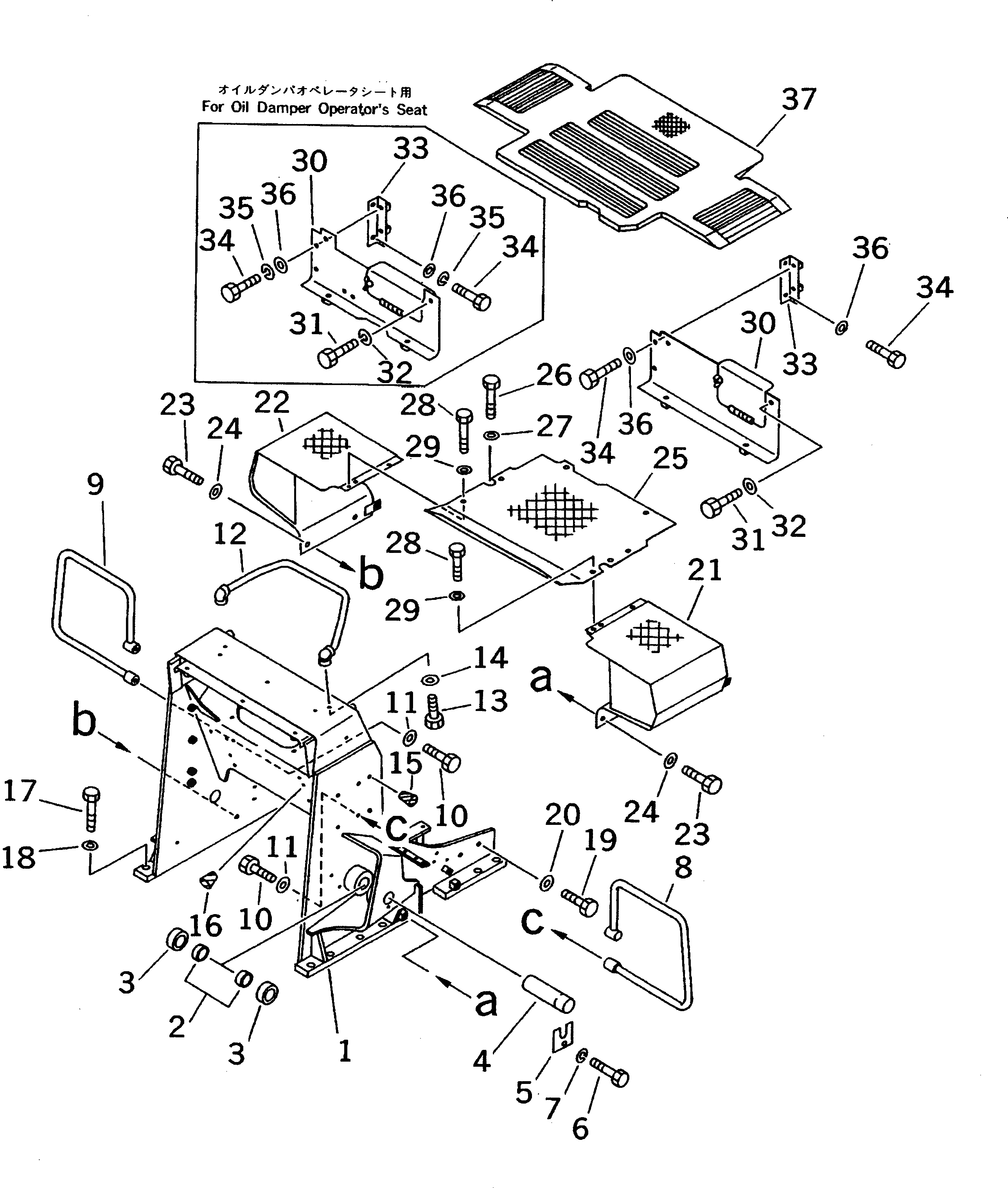 Схема запчастей Komatsu D37A-5 - ПОГРУЗ. РАМА И ПОЛ КАБИНЫ КАБИНА ОПЕРАТОРА И СИСТЕМА УПРАВЛЕНИЯ