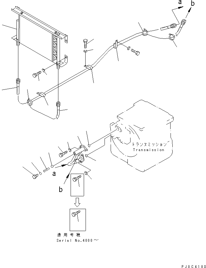 Схема запчастей Komatsu D37E-5 - ЛИНИИ МАСЛООХЛАДИТЕЛЯ СИЛОВАЯ ПЕРЕДАЧА И КОНЕЧНАЯ ПЕРЕДАЧА