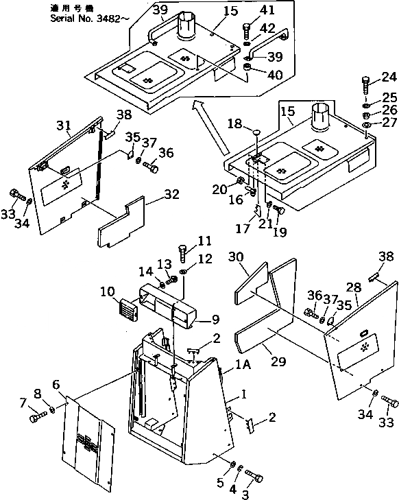 Схема запчастей Komatsu D37E-5 - ЗАЩИТА РАДИАТОРА AND КАПОТ (REGULATION OF EC INCLUSION)(№-7) ЧАСТИ КОРПУСА