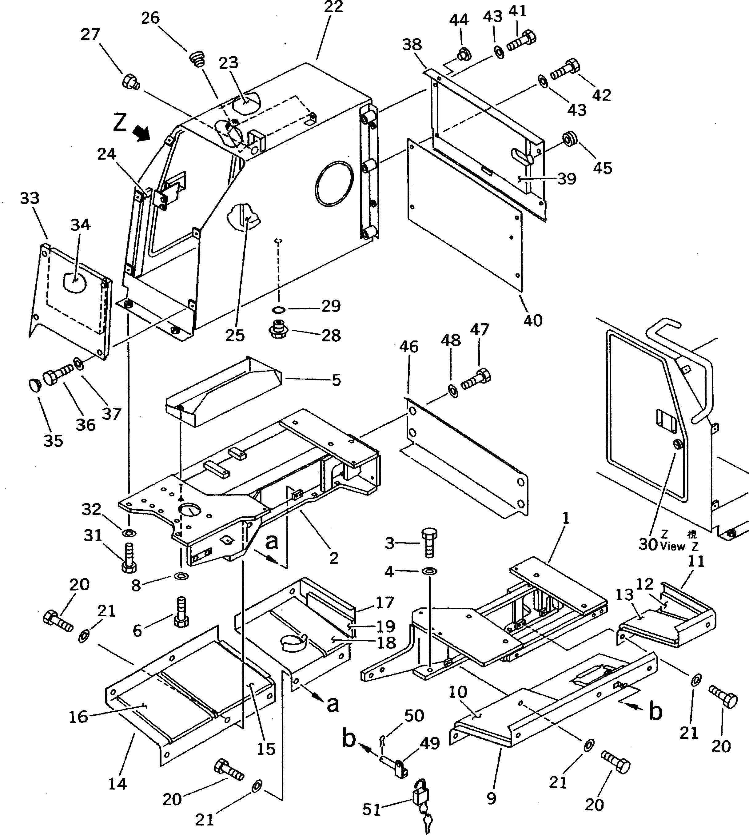 Схема запчастей Komatsu D37E-5 - ЗАДН. КРЫШКА И ГИДР. БАК. (ШУМОПОДАВЛ. ДЛЯ EC)(№-8) ЧАСТИ КОРПУСА