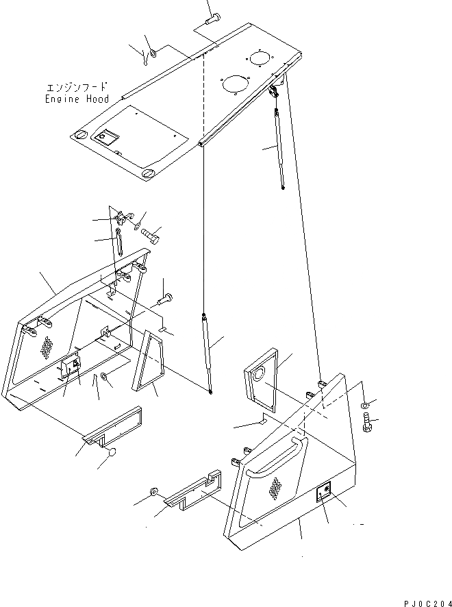 Схема запчастей Komatsu D37EX-21 - БОКОВ. КРЫШКА ДВИГ. (ВЕРХН.) ЧАСТИ КОРПУСА