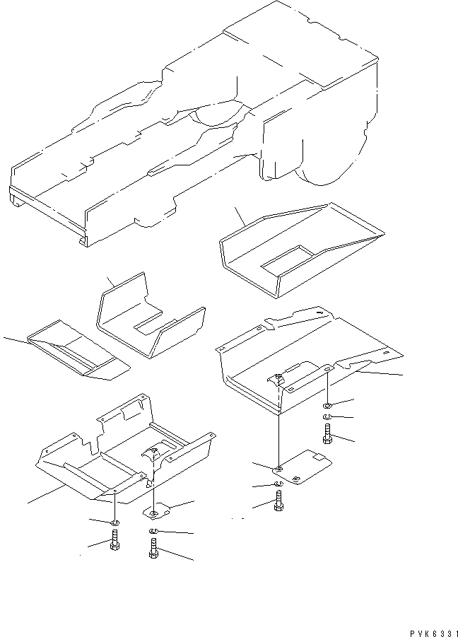 Схема запчастей Komatsu D37PG-5A - НИЖН. ЗАЩИТА(№-) ЧАСТИ КОРПУСА