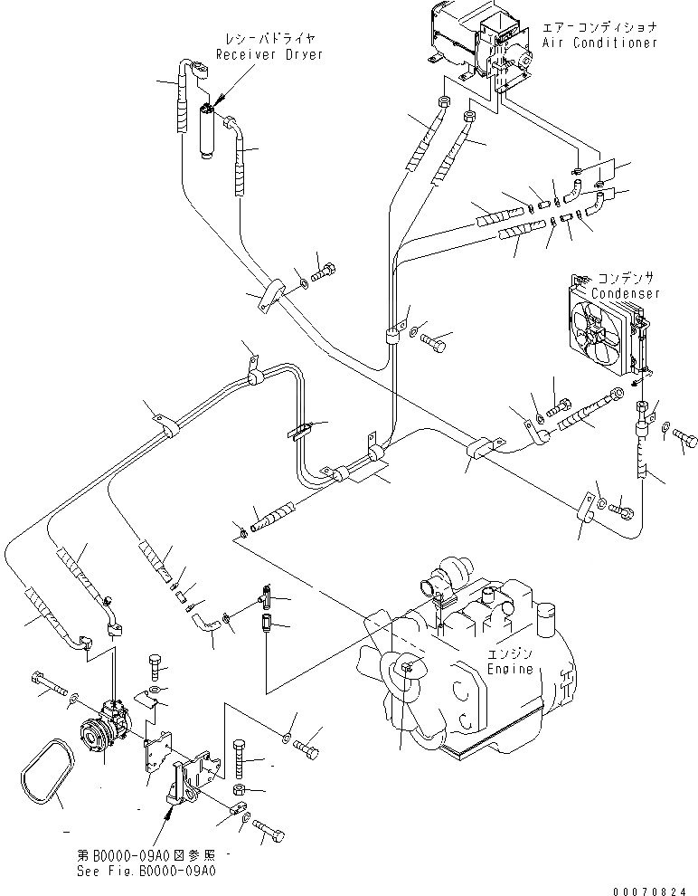 Схема запчастей Komatsu D37PX-21A - КОНДИЦ. ВОЗДУХА (КОМПРЕССОР) КОМПОНЕНТЫ ДВИГАТЕЛЯ