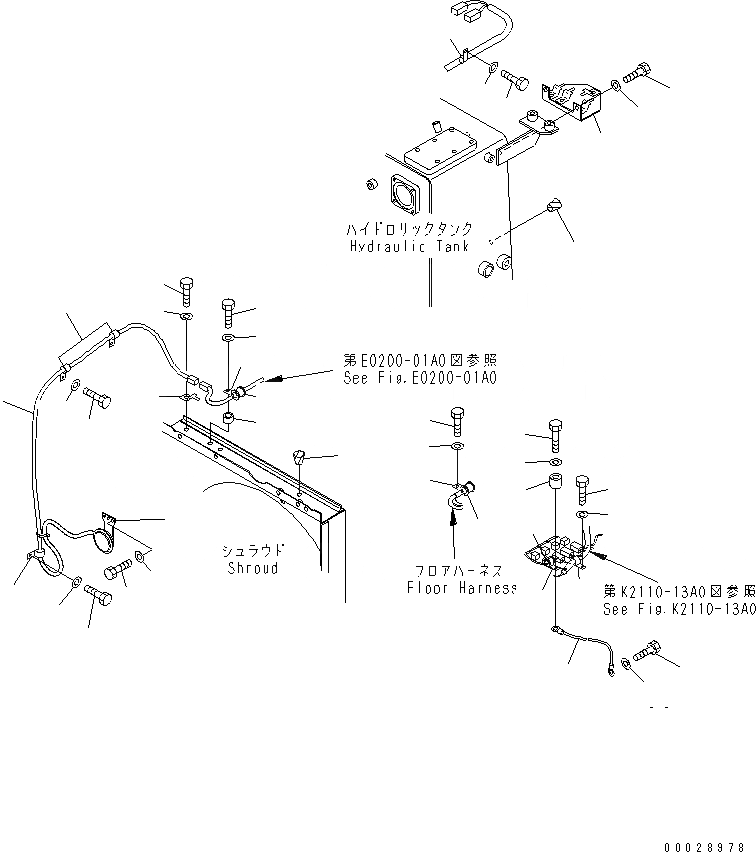 Схема запчастей Komatsu D39PX-21A - ЭЛЕКТРИКА (ЗВУК. СИГНАЛ. AND ПОЛ ЭЛЕКТРОПРОВОДКА КРЕПЛЕНИЕ) ЭЛЕКТРИКА