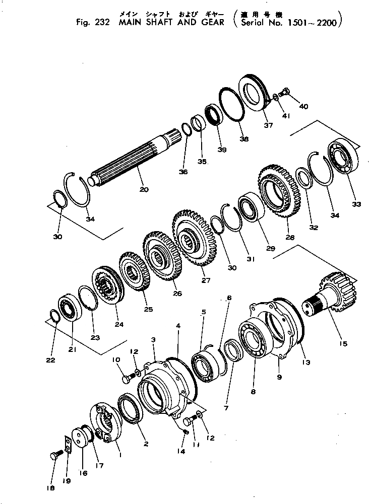 Схема запчастей Komatsu D40A-1 - ОСНОВН. ВАЛ И ПРИВОД(№-) ОСНОВН. МУФТА И ТРАНСМИССИЯ