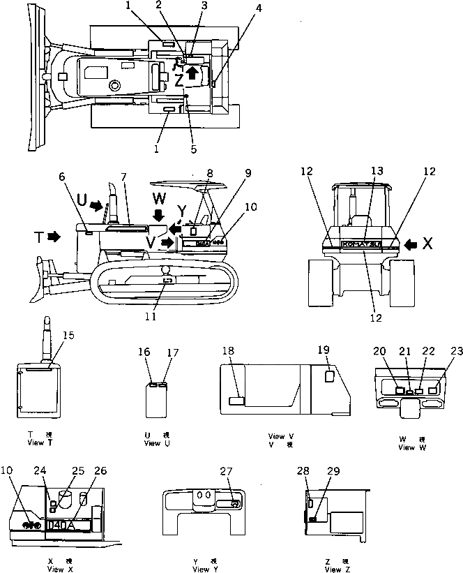 Схема запчастей Komatsu D40A-5 - МАРКИРОВКА (ЯПОН.) МАРКИРОВКА¤ ИНСТРУМЕНТ И РЕМКОМПЛЕКТЫ