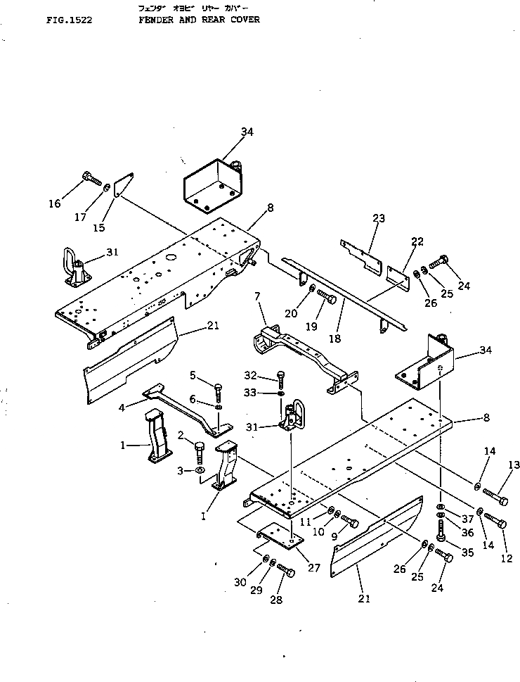 Схема запчастей Komatsu D40AM-3 - КРЫЛО И ЗАДН. КРЫШКА ЧАСТИ КОРПУСА