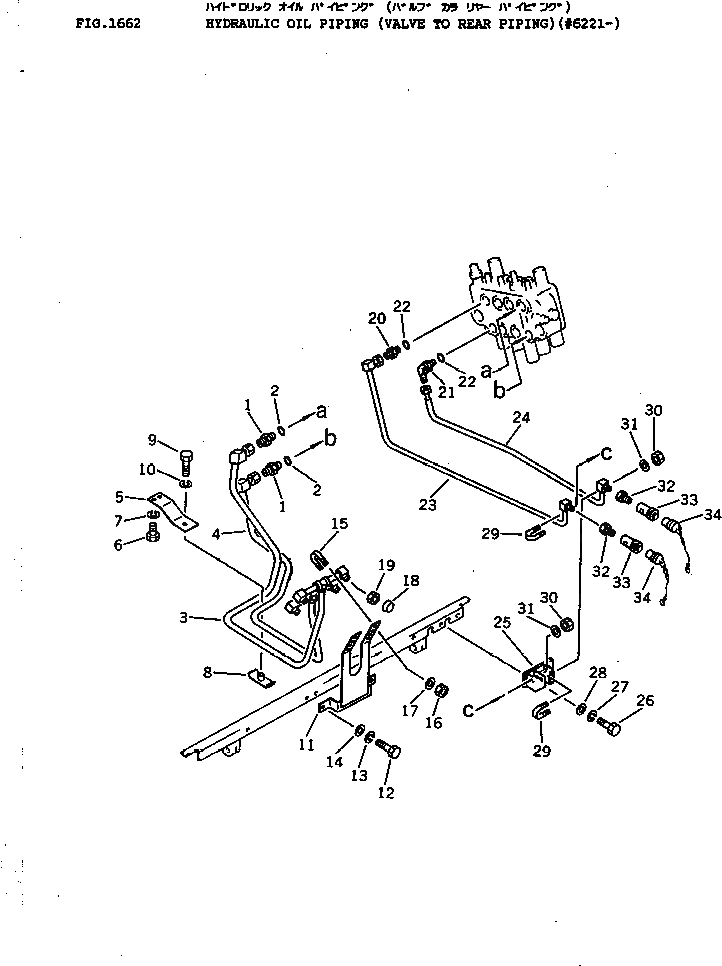 Схема запчастей Komatsu D40F-3 - ГИДРАВЛ МАСЛОПРОВОДЯЩАЯ ЛИНИЯ (КЛАПАН - ЗАДН. ТРУБЫ)(№-) УПРАВЛ-Е РАБОЧИМ ОБОРУДОВАНИЕМ