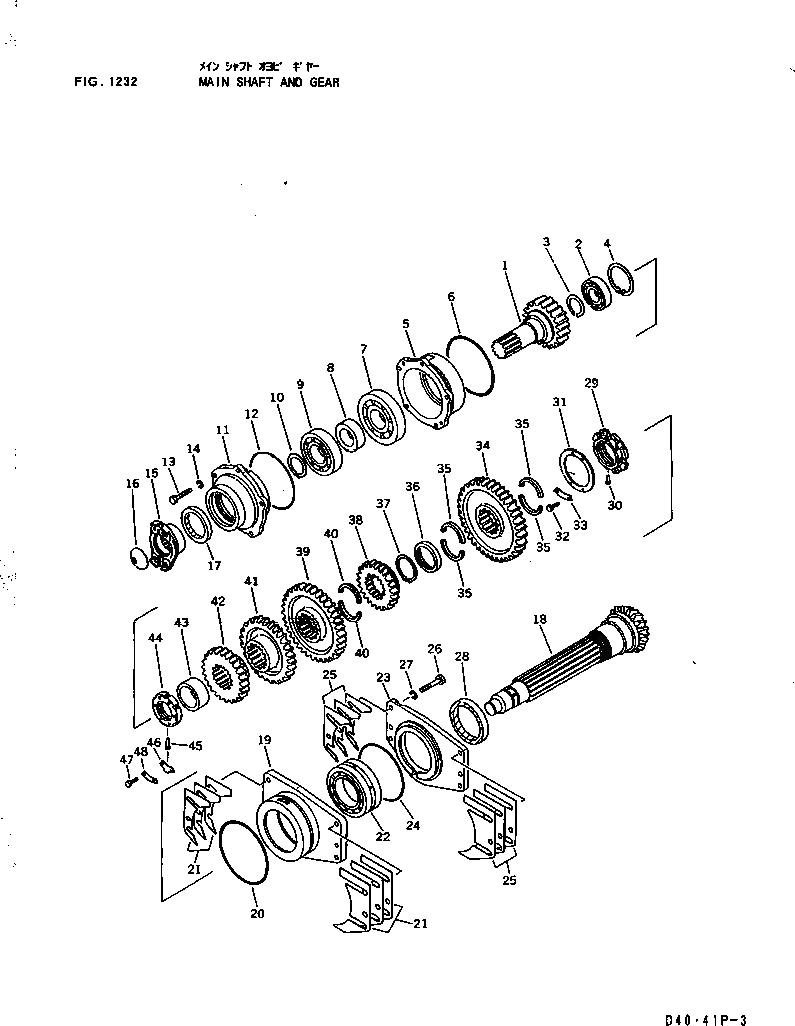 Схема запчастей Komatsu D40P-3 - ОСНОВН. ВАЛ И ПРИВОД ОСНОВН. МУФТА И ТРАНСМИССИЯ