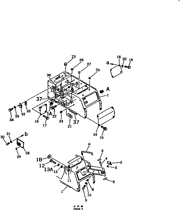 Схема запчастей Komatsu D40P-5A - ЗАДН. РАМА КОРПУС (С СТАЛЬНАЯ КАБИНА)(№-) ЧАСТИ КОРПУСА
