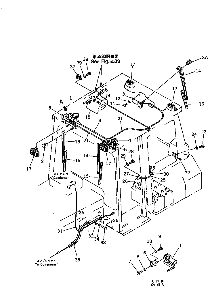 Схема запчастей Komatsu D40P-5 - ЭЛЕКТРИКА (/) (ДЛЯ СТАЛЬНАЯ КАБИНА)(№-) ЧАСТИ КОРПУСА