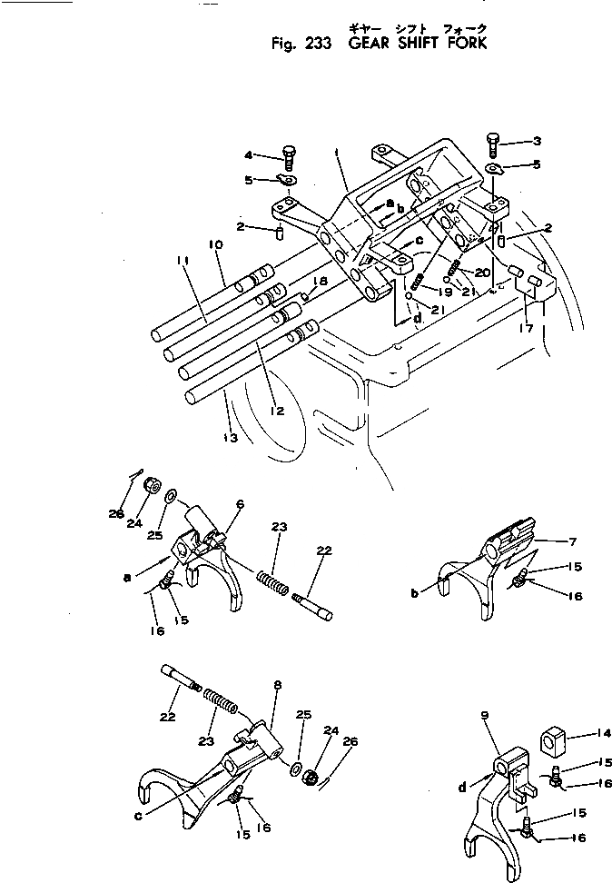 Схема запчастей Komatsu D40PF-1A - ПЕРЕКЛЮЧ-Е ПЕРЕДАЧ ВИЛЫ ОСНОВН. МУФТА И ТРАНСМИССИЯ