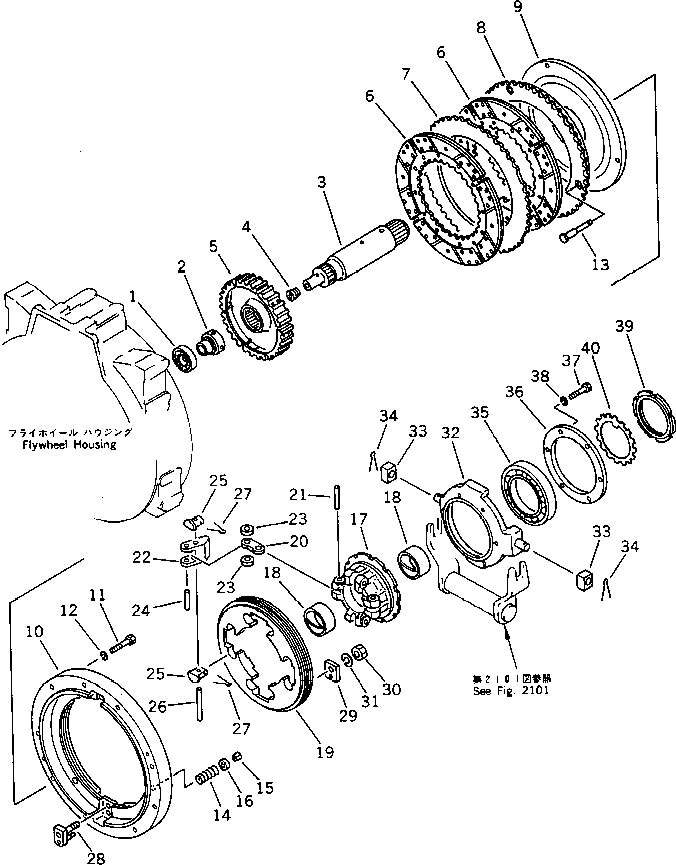 Схема запчастей Komatsu D40PF-5 - ОСНОВН. МУФТА ПЛАСТИНА ОСНОВН. МУФТА¤ ТРАНСМИССИЯ¤ РУЛЕВ. УПРАВЛЕНИЕ И КОНЕЧНАЯ ПЕРЕДАЧА