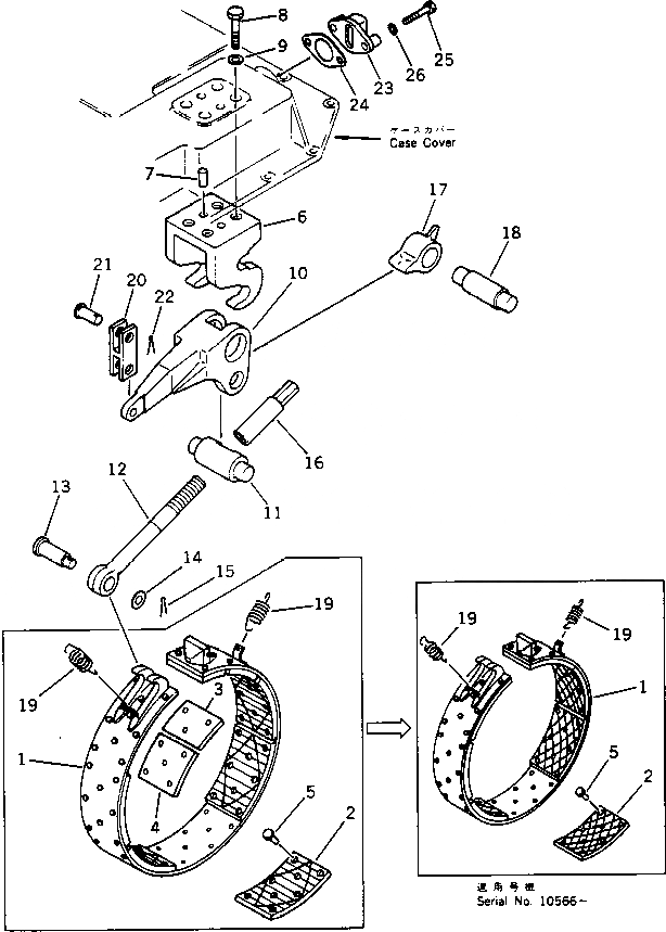 Схема запчастей Komatsu D40PF-5 - ТОРМОЗНАЯ ЛЕНТА ОСНОВН. МУФТА¤ ТРАНСМИССИЯ¤ РУЛЕВ. УПРАВЛЕНИЕ И КОНЕЧНАЯ ПЕРЕДАЧА